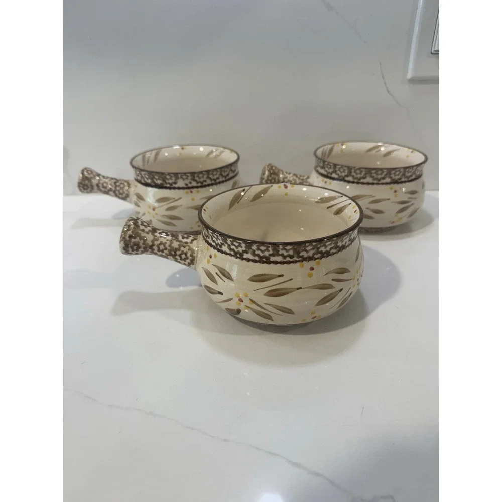 Old World Brown by temp-tations Handled Soup Bowls Set of 3 18 oz Tableware TT20